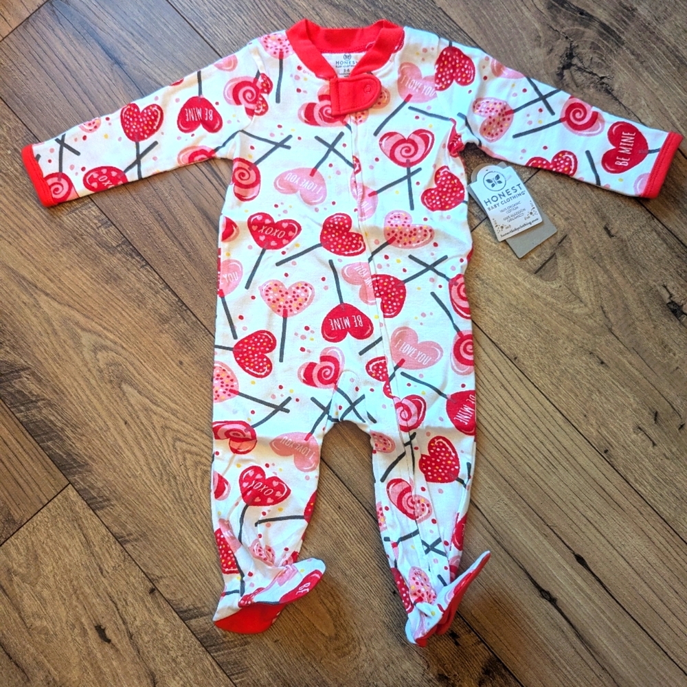 Honest Baby Organic Cotton 3-6 Month Heart Lollipop One Piece Sleeper, NWT